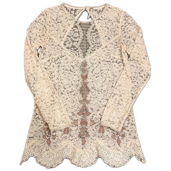Free People Ivory Lace Tunic Top Blouse XS boho bohemian festival hippie - Picture 1 of 11